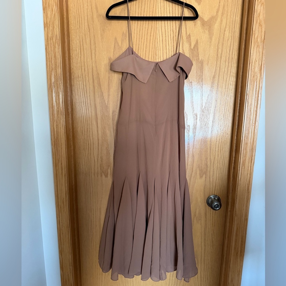 H&M ELEGANT BROWN MIDI DRESS‎ IN CRÉPE CHIFFON NWT SZ XS - Picture 12 of 14